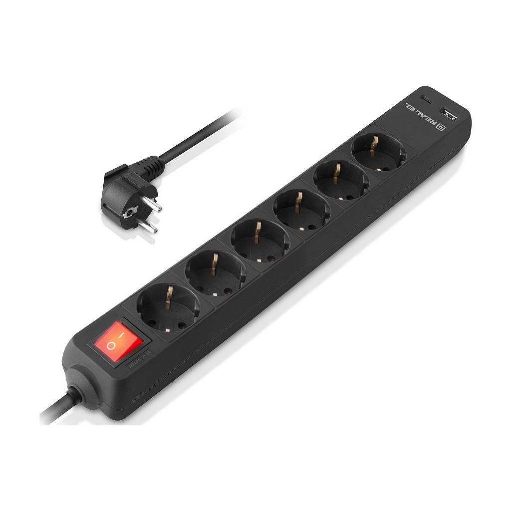 Мережевий подовжувач REAL-EL RS-PROTECT 605 3m, black (EL122300041) - зображення 5