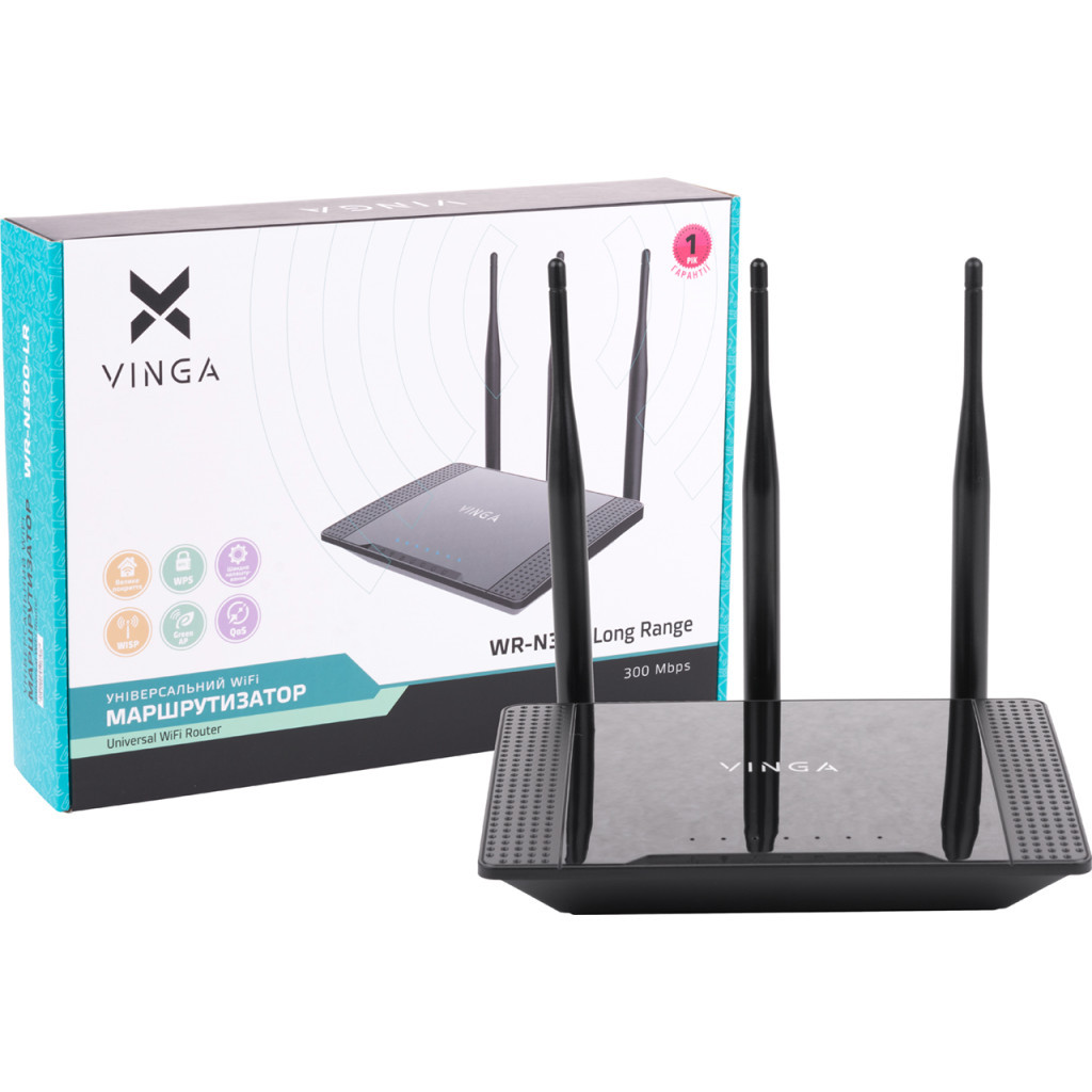 Маршрутизатор Vinga WR-N300 Long Range (WR-N300-LR) - зображення 1