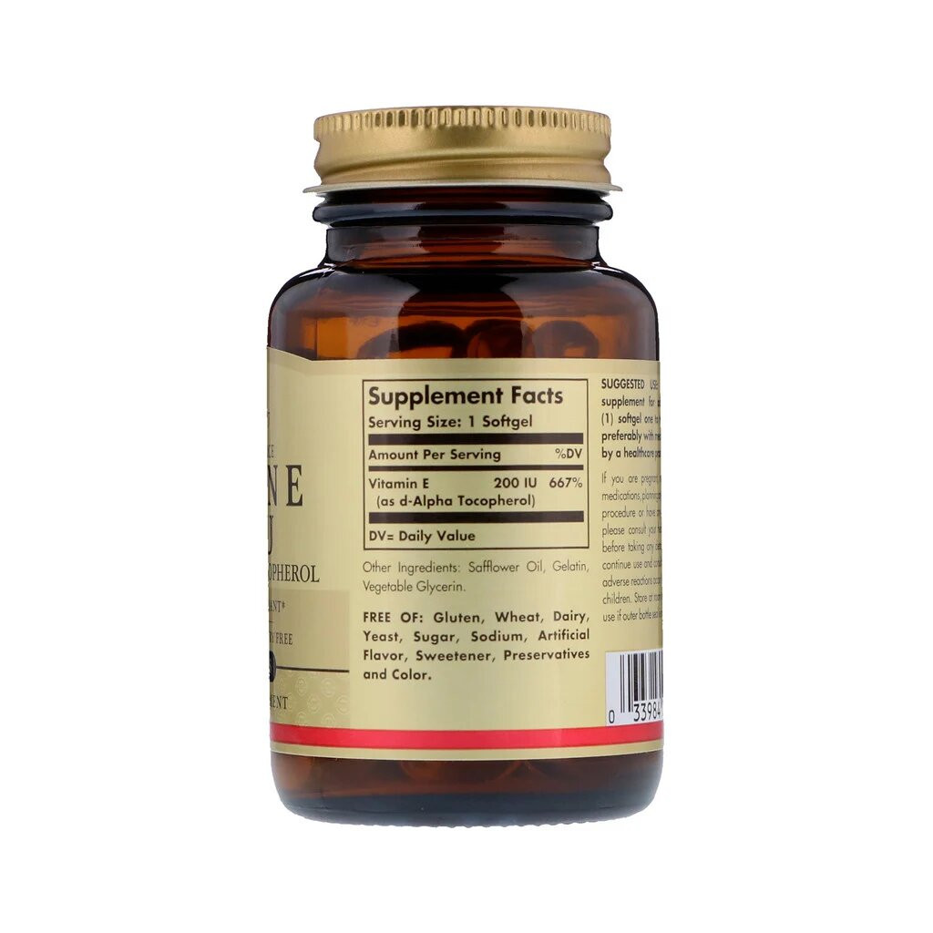 Вітамін Solgar Вітамін E, 200 МE, Vitamin E 200 IU, 100 желатинових капсул (SOL-03481) - зображення 2