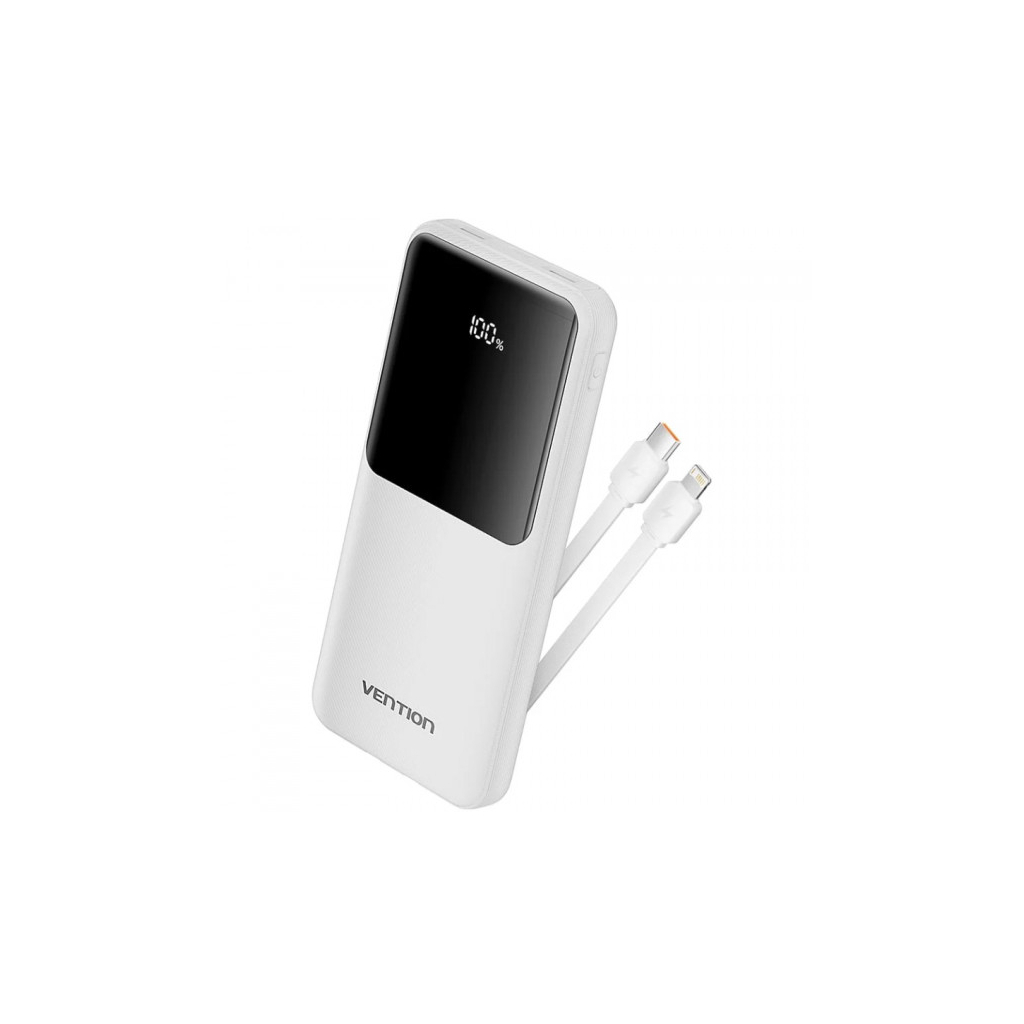 Батарея універсальна Vention 10000mAh 22.5W 3A PD, Built-in USB-C+Lightning Cables, White (FHOW0) - зображення 1