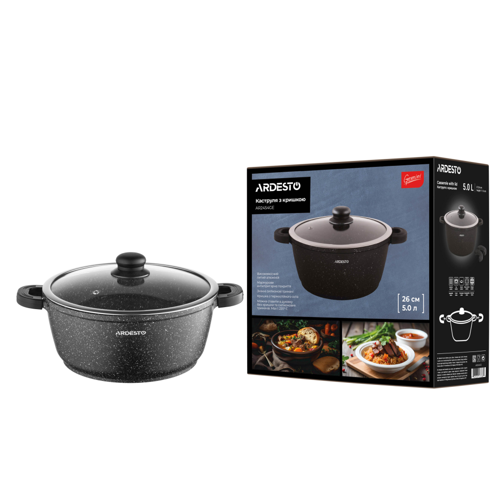 Каструля Ardesto Gemini Anzio, 5л, алюміній, чорний (AR2454GE) - зображення 11