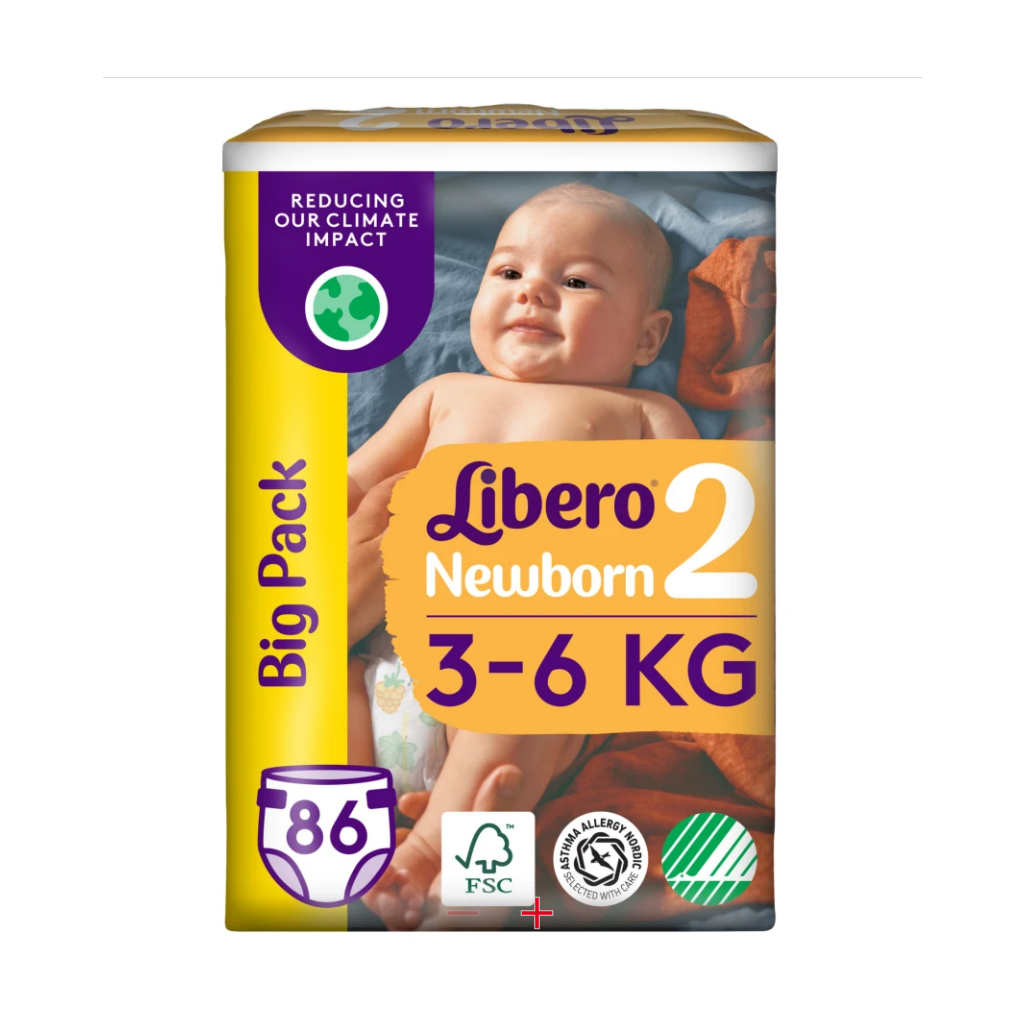 Підгузки Libero Newborn Розмір 2 (3-6 кг) 86 шт (7322541756677) - зображення 1