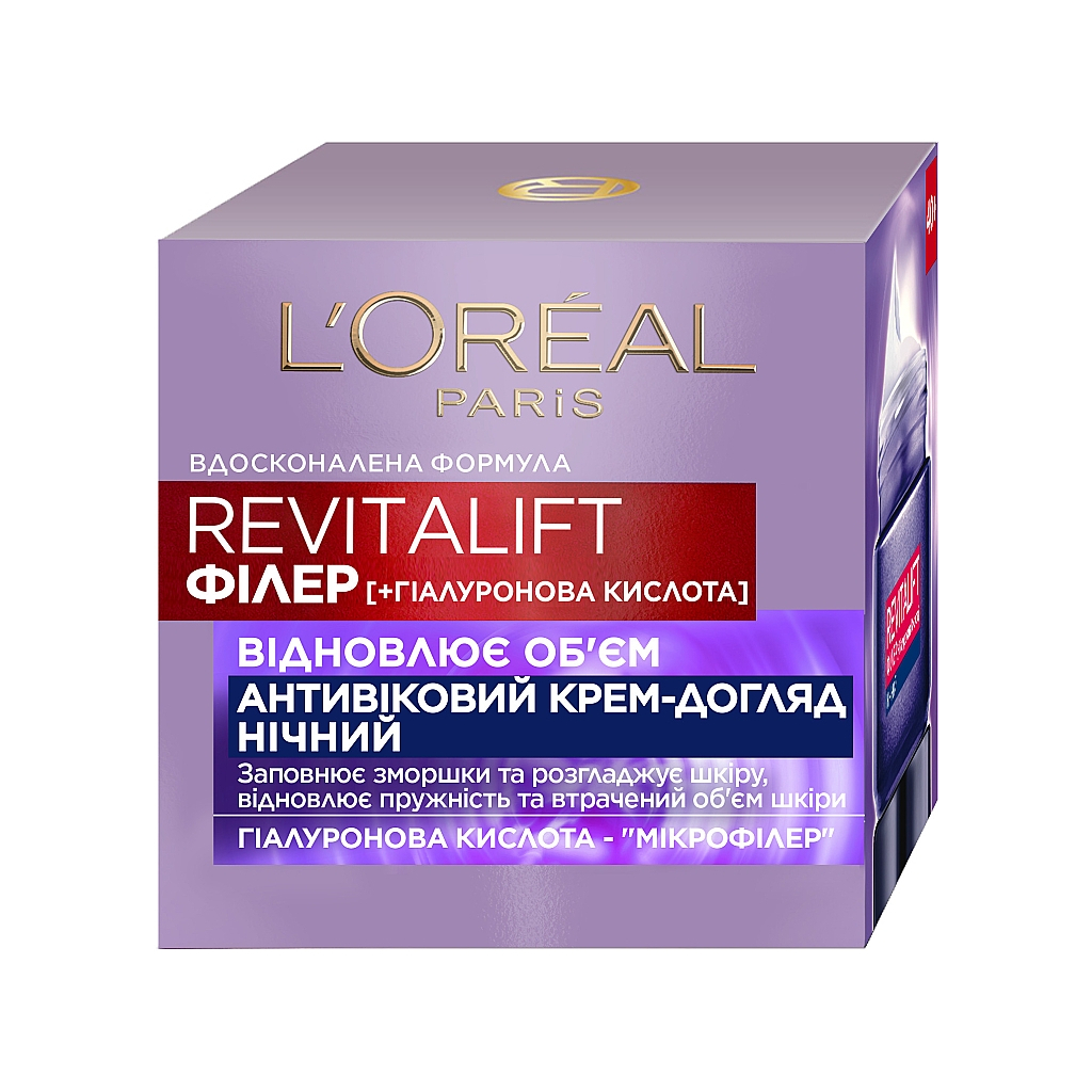 Крем для обличчя L'Oreal Paris Revitalift Filler Нічний з гіалуроновою кислотою Відновлювач об'єму 50 мл (3600523201617/3600524000325) - зображення 1