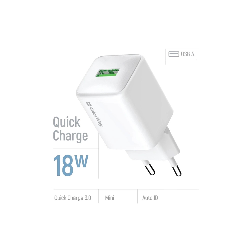 Зарядний пристрій ColorWay USB QC3.0 18W white (CW-CHS063Q-WT) - зображення 6