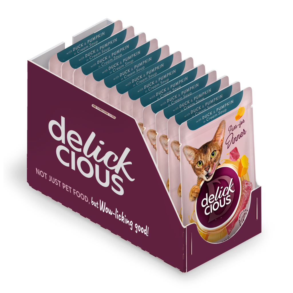 Вологий корм для кішок Delickcious Смужки з качкою та гарбузом в крем-супі 85 г (4820269141797) - зображення 2