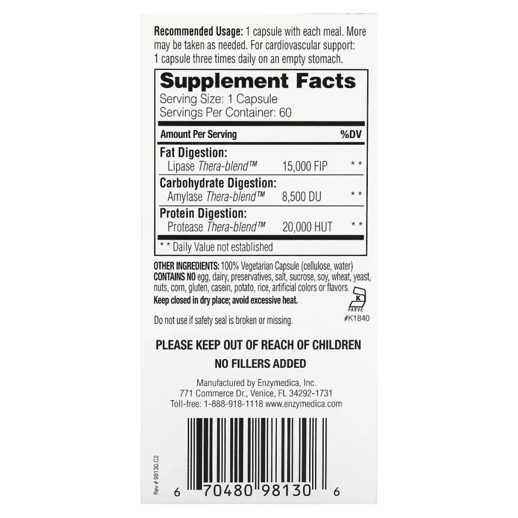 Пробіотики Enzymedica Ферменти для засвоєння жирів, Lypo Gold, For Fat Digestion, 60 капсул (ENZ-98130) - зображення 3