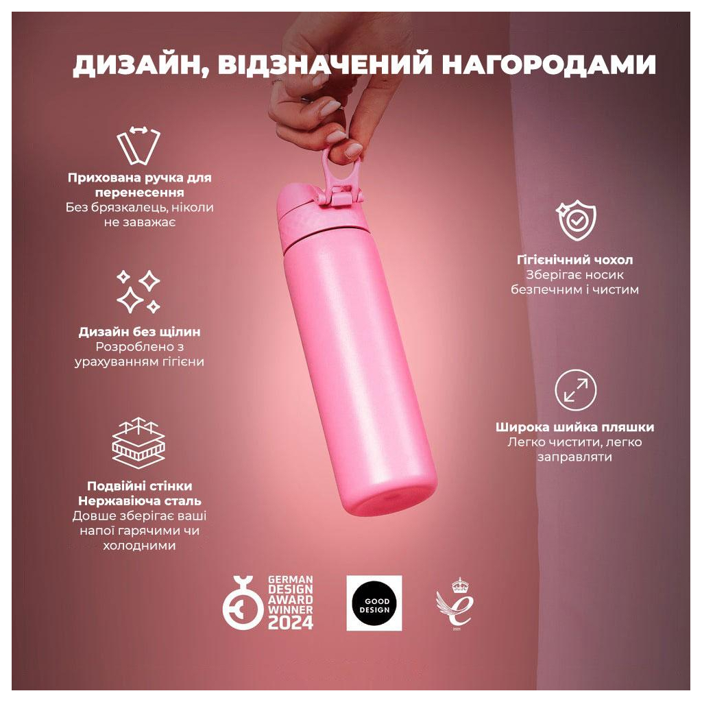 Пляшка для води ION8 OneTouch Vacuum Insulated 500 мл Rose Bloom (I8TS500ROSEB) - зображення 4