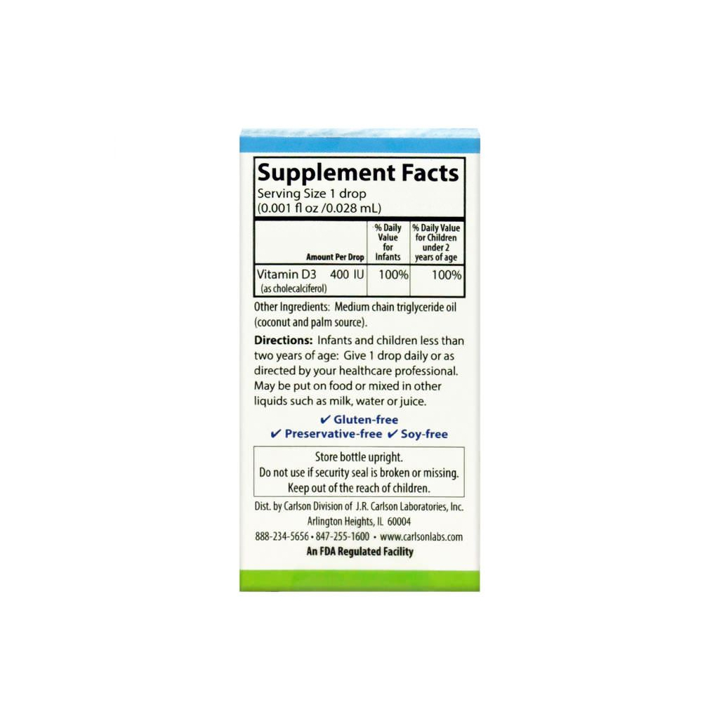 Вітамін Carlson Вітамін D3 для Малюків у Краплях, 400 МО, Baby's Super Daily (CAR-01250) - зображення 2