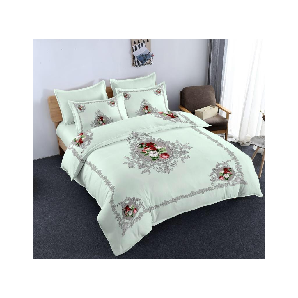 Постільна білизна ШЕМ Royal Satin біла принт троянди двоспальна 180 х 220 (1,8 RS_біла принт троянди) - зображення 1