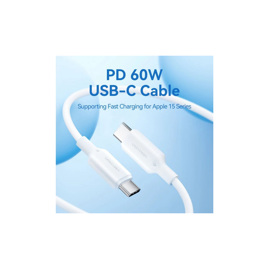 Дата кабель USB-C to USB-C 1.0m 60W white VENTION (TRCWF) - изображение 4