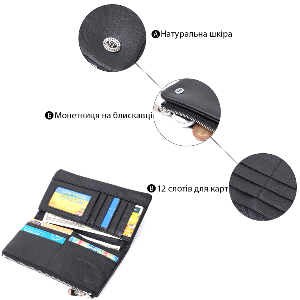 Гаманець ST Leather Унісекс з м'якої натуральної шкіри Чорний (22743) - зображення 4