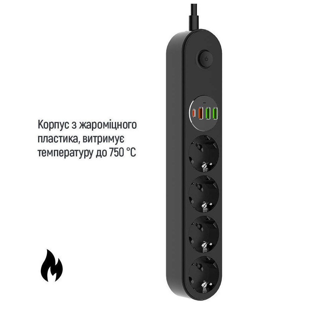 Мережевий фільтр живлення ColorWay CW-CHE44PDB, 4 розетки/4USB 2M (CW-CHE44PDB) - зображення 6