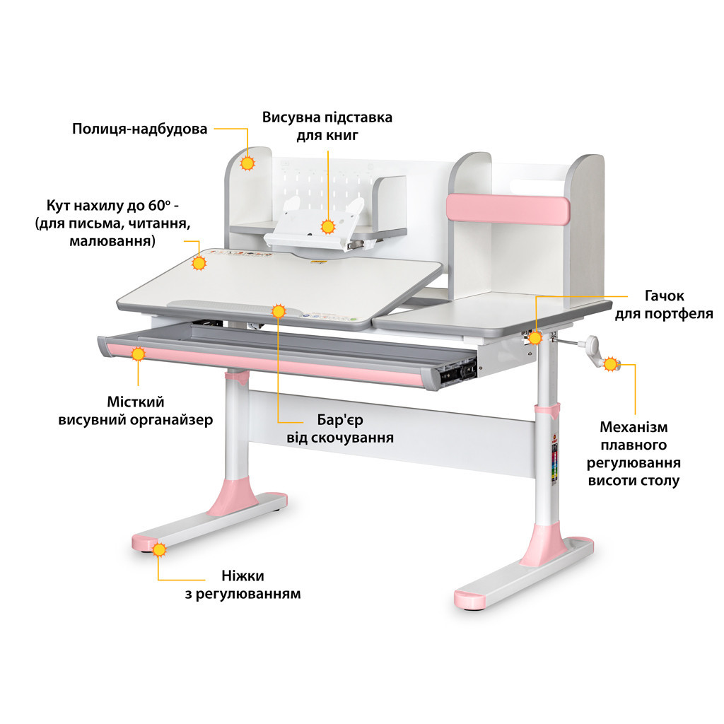 Парта Mealux Vancouver Multicolor Pink з полицею (BD-620 W/G MC+PN с полкой) - зображення 1