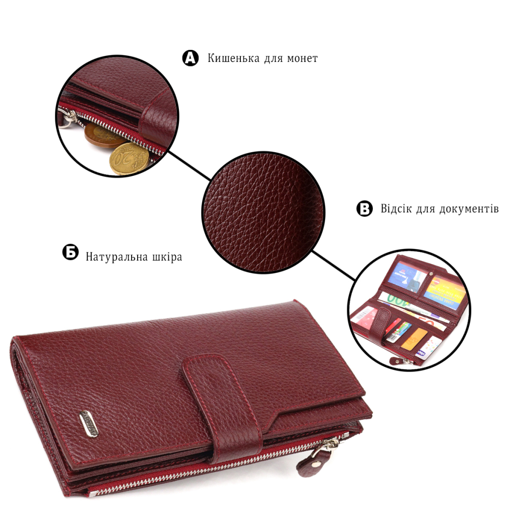 Гаманець Canpellini З натуральної шкіри Бордовий (21645) - зображення 4