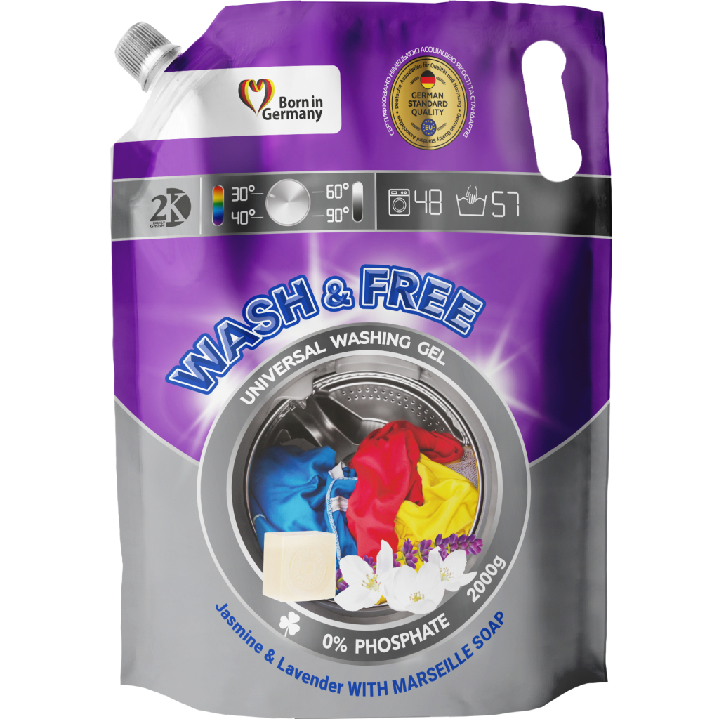 Гель для прання Wash&Free Жасмін та Лаванда з Марсельським милом 2 кг (4262396141873) - зображення 1