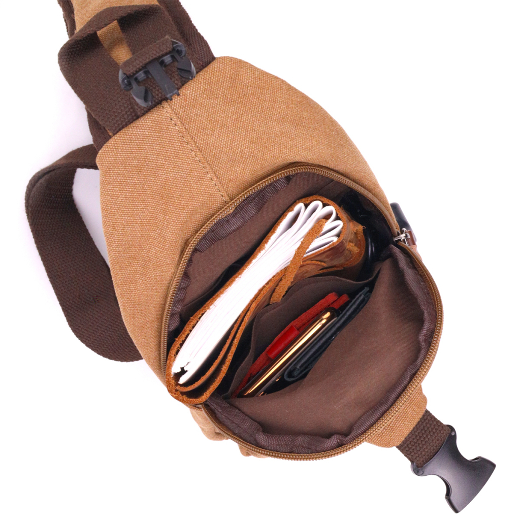 Сумка Vintage Чоловіча через плече з кабелем USB текстильна Коричнева (21222) - зображення 5