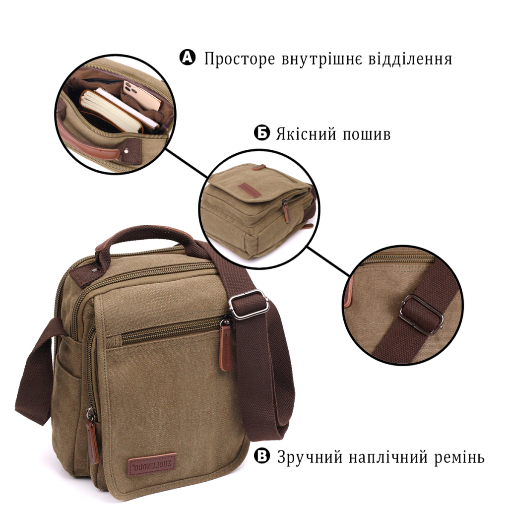 Сумка Vintage На плече з текстилю Оливкова (22228) - зображення 4