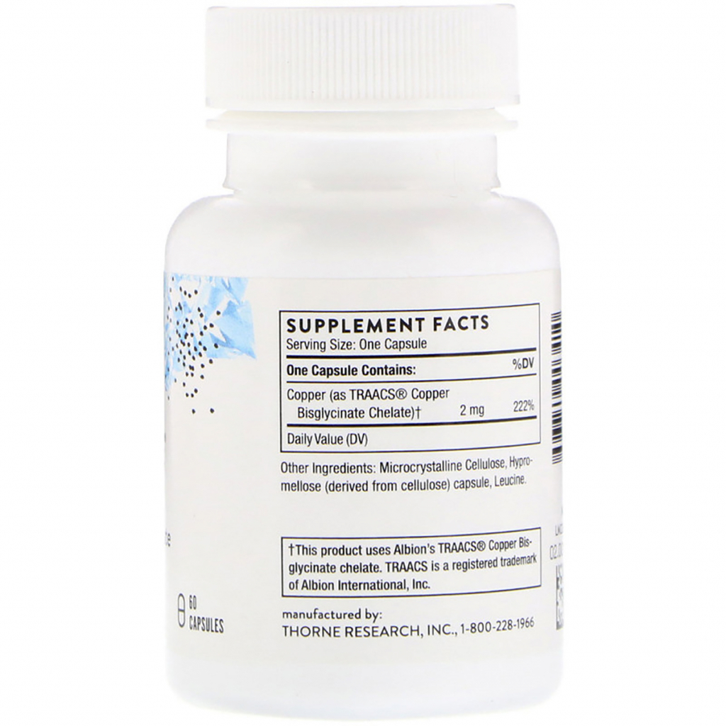 Мінерали Thorne Research Мідь (Бісгліцінат), Copper Bisglycinate, 60 капсул (THR-00341) - зображення 2