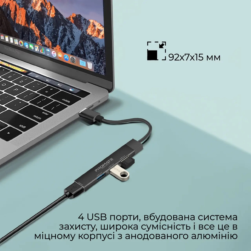 Концентратор Promate USB Hub 4 ports litehub-4.black (litehub-4.black) - зображення 7
