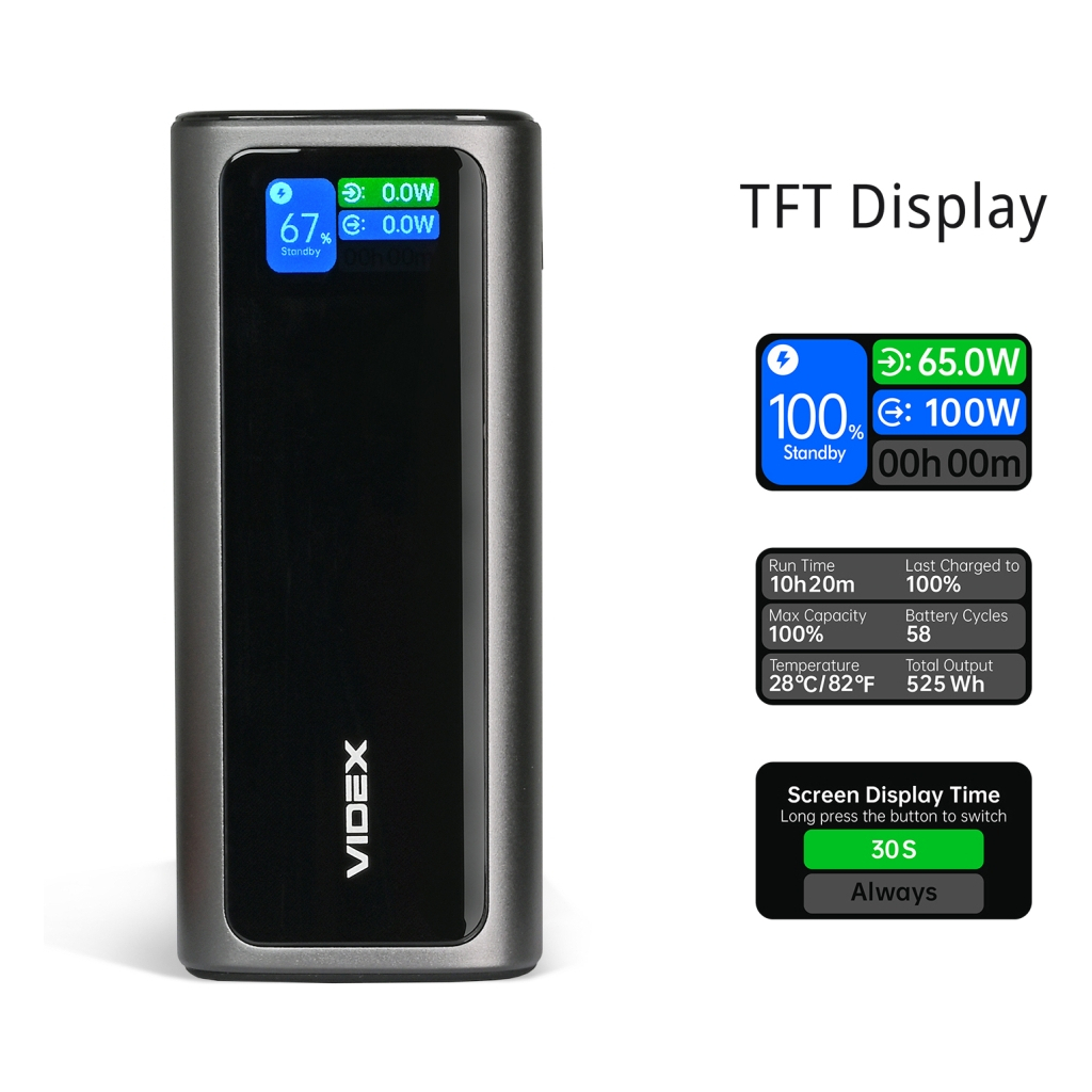 Батарея універсальна Videx 20000mAh 130W PD/100W TFT LCD Display (VPB-350-G) - изображение 11