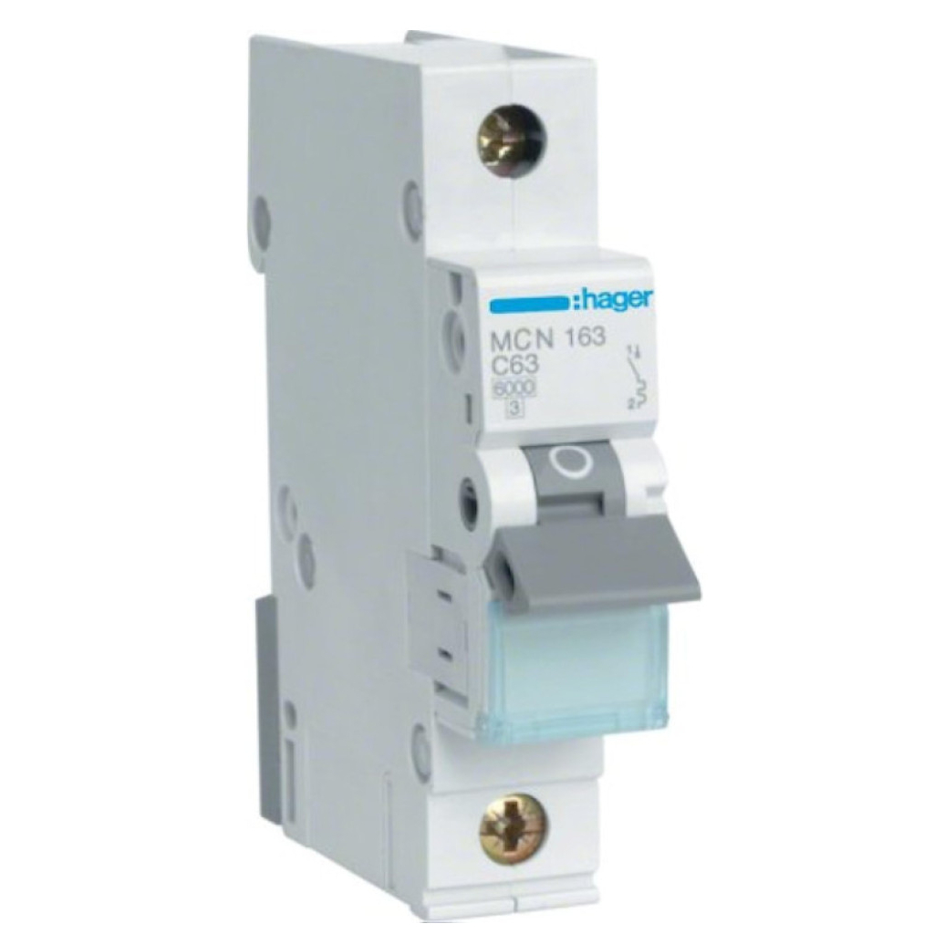 Автоматичний вимикач Hager 1-п. C 63A (6kA) 1M (A) (MCN163) - зображення 1