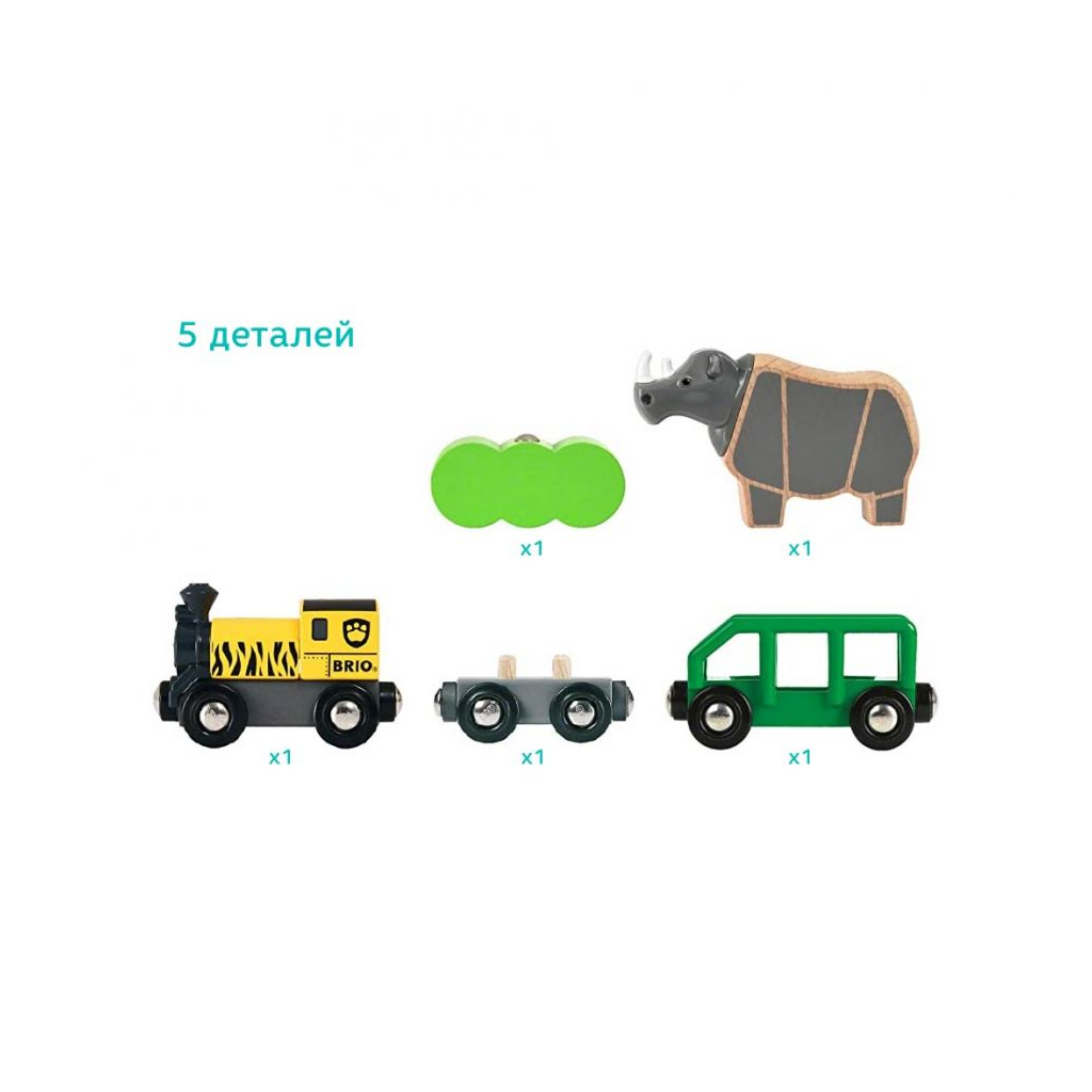 Залізниця Brio Потяг носоріжки Сафарі, 5 елементів (33964) - зображення 3