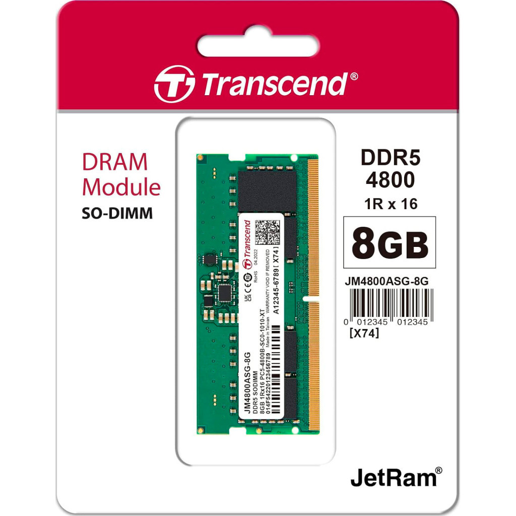 Модуль пам'яті для ноутбука SoDIMM DDR5 8GB 4800 MHz JetRam Transcend (JM4800ASG-8G) - зображення 2