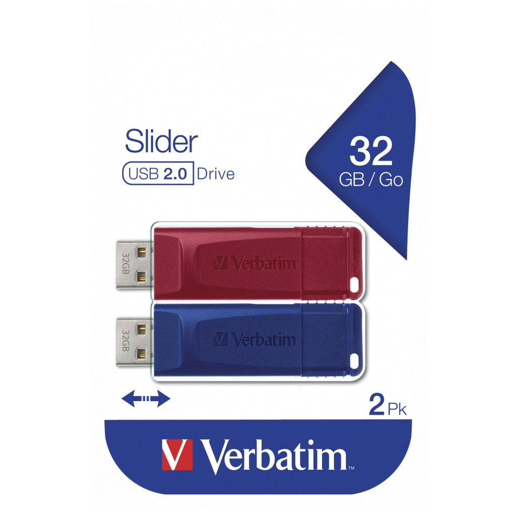 USB флеш накопичувач Verbatim 2x32GB Store 'n' Go Slider Red/Blue USB 2.0 (49327) - зображення 8
