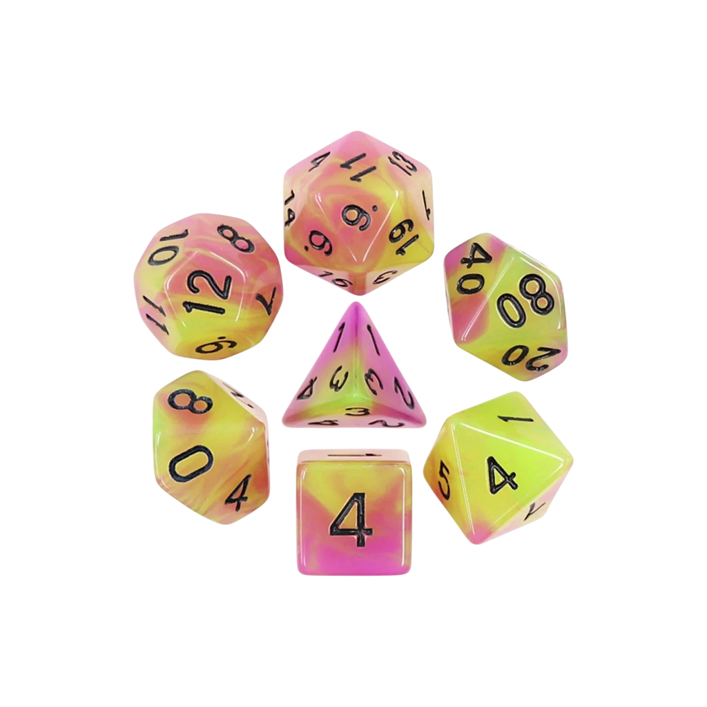 Набір кубиків для настільних ігор Games 7 Days Double Color Glow in the dark 7 Dice Set - Yellow-Pink (g7dglowdc04) - изображение 1