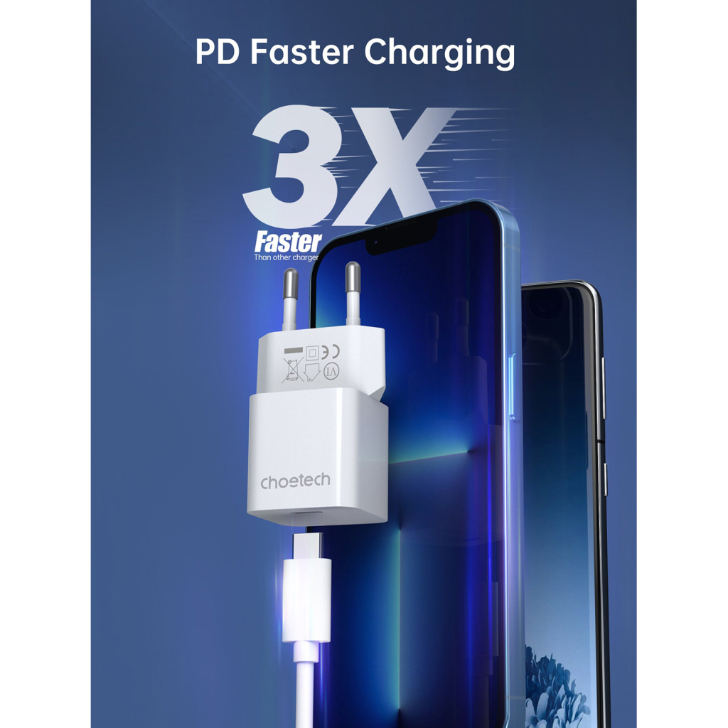 Зарядний пристрій Choetech GaN USB-C 20W QC3.0/PD/PPS (PD5010-EU-WH) - зображення 5