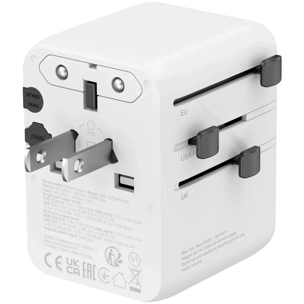 Зарядний пристрій Canyon OnTour 70 3xUSB-C + 2xUSB-A EU/UK/US/AUS 70W White (CNS-TA70W1006W) - зображення 5