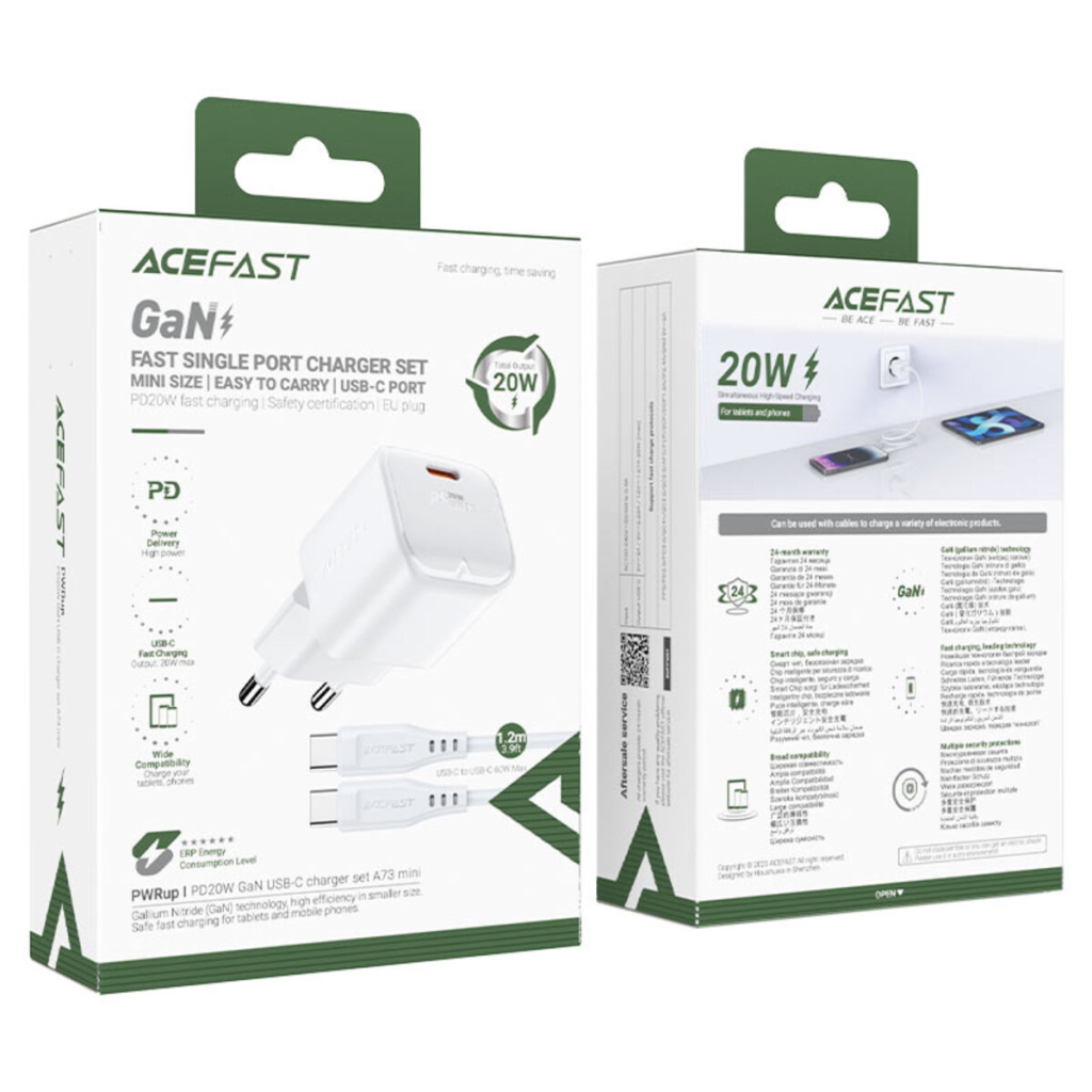 Зарядний пристрій Acefast USB-C 30W Gan A77 mini + USB-C cable Fast Charger White (6974316282853) - зображення 2