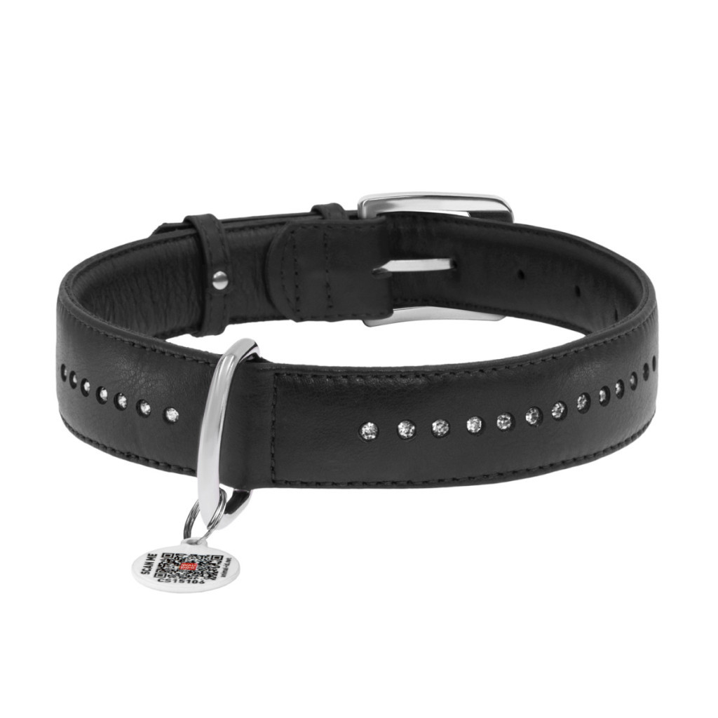 Нашийник для тварин WAUDOG Glamour з QR-паспортом, подвійний Ш 35 мм Д 46-60 см чорний (38821) - зображення 2