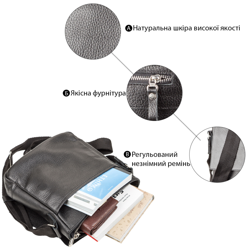 Сумка Shvigel З натуральної шкіри Чорна (11081) - зображення 4