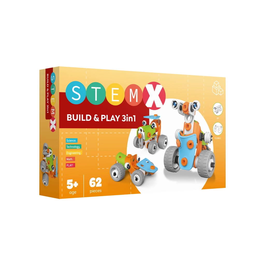 Конструктор Stem з болтами Build&Play 3 в 1 на 62 деталі (3858894673261) - зображення 1