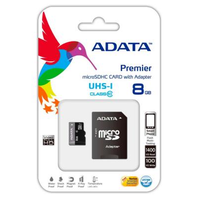 Карта пам'яті ADATA 8GB microSD class 10 (AUSDH8GUICL10-RA1) - зображення 2