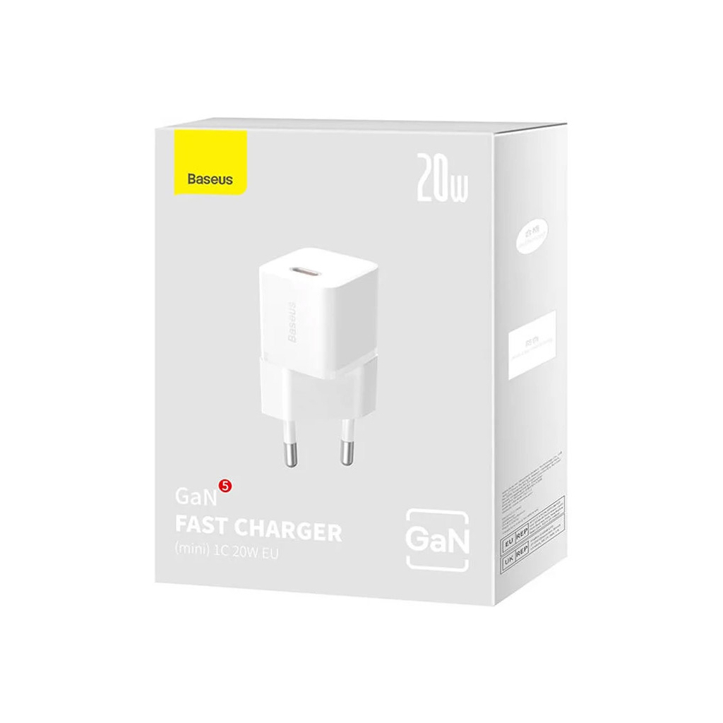 Зарядний пристрій Baseus GaN5 Fast Charger USB-C 20W white (CCGN050102) - зображення 6