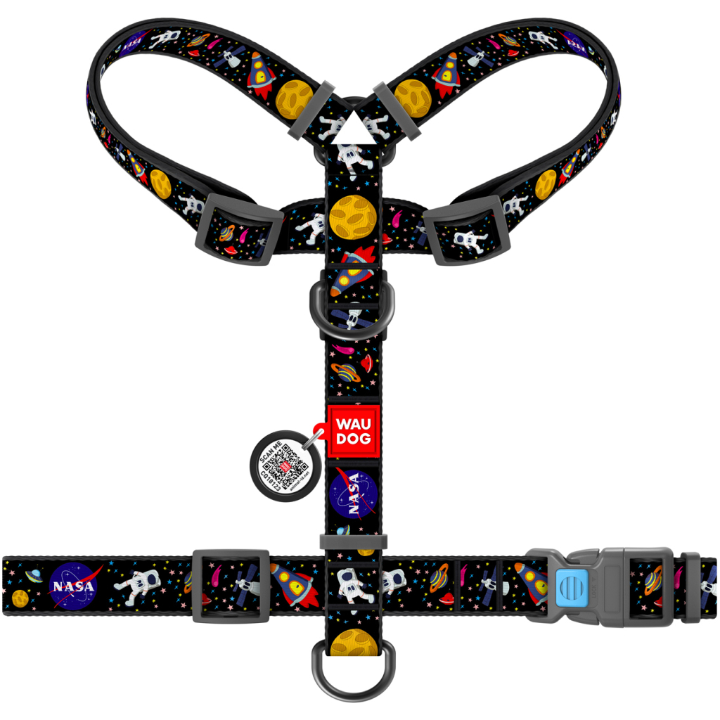 Шлея для собак WAUDOG Nylon з QR паспортом анатомічна H-подібна "NASA" L (5543) - зображення 2