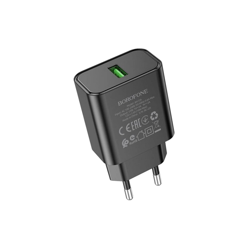 Зарядний пристрій BOROFONE BA72A USB QC3.0 black (6974443388541) - зображення 1