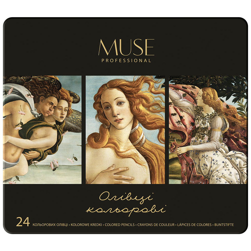 Олівці кольорові Muse Круглі в металевому пеналі 24 кольори (101M-24) - зображення 1