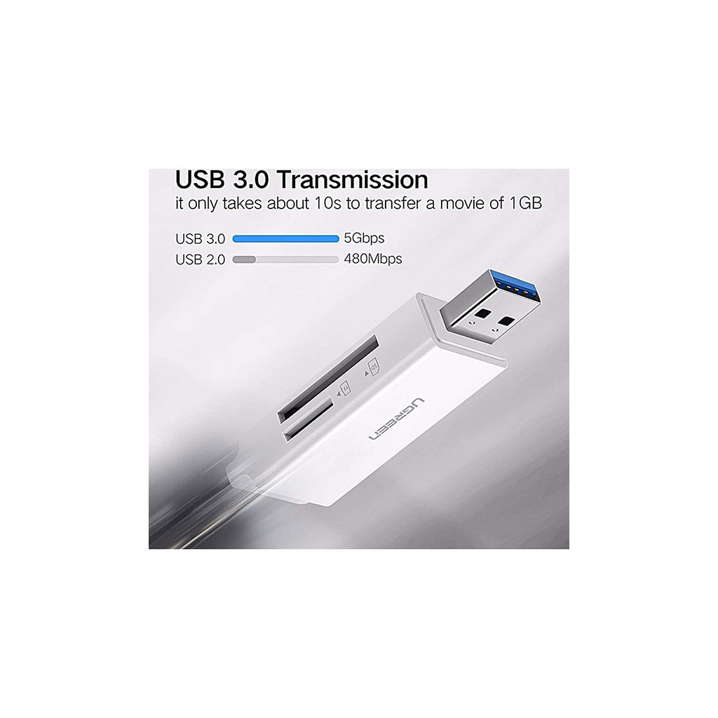 Зчитувач флеш-карт Ugreen USB 3.0 to TF + SD CM104 White (40753) - зображення 4