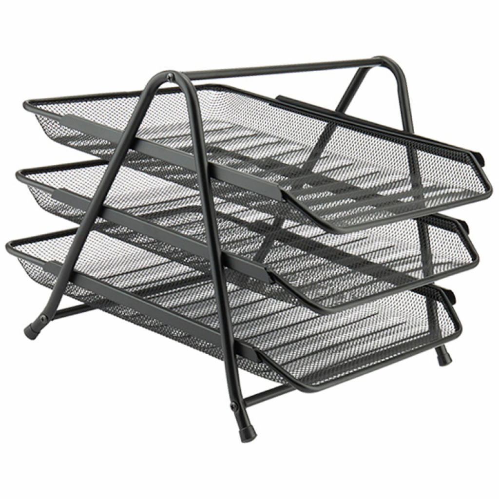 Лоток для паперів Axent горизонтальний 3-в-1, металева сітка 350х295х263 мм Чорний (2122-01-A) - зображення 1