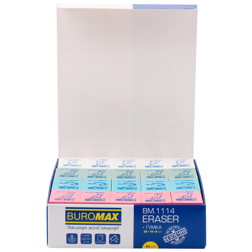 Гумка Buromax прямокутна, 28x19x9,2 мм синт.каучук асорті кольорів (BM.1114) - изображение 2