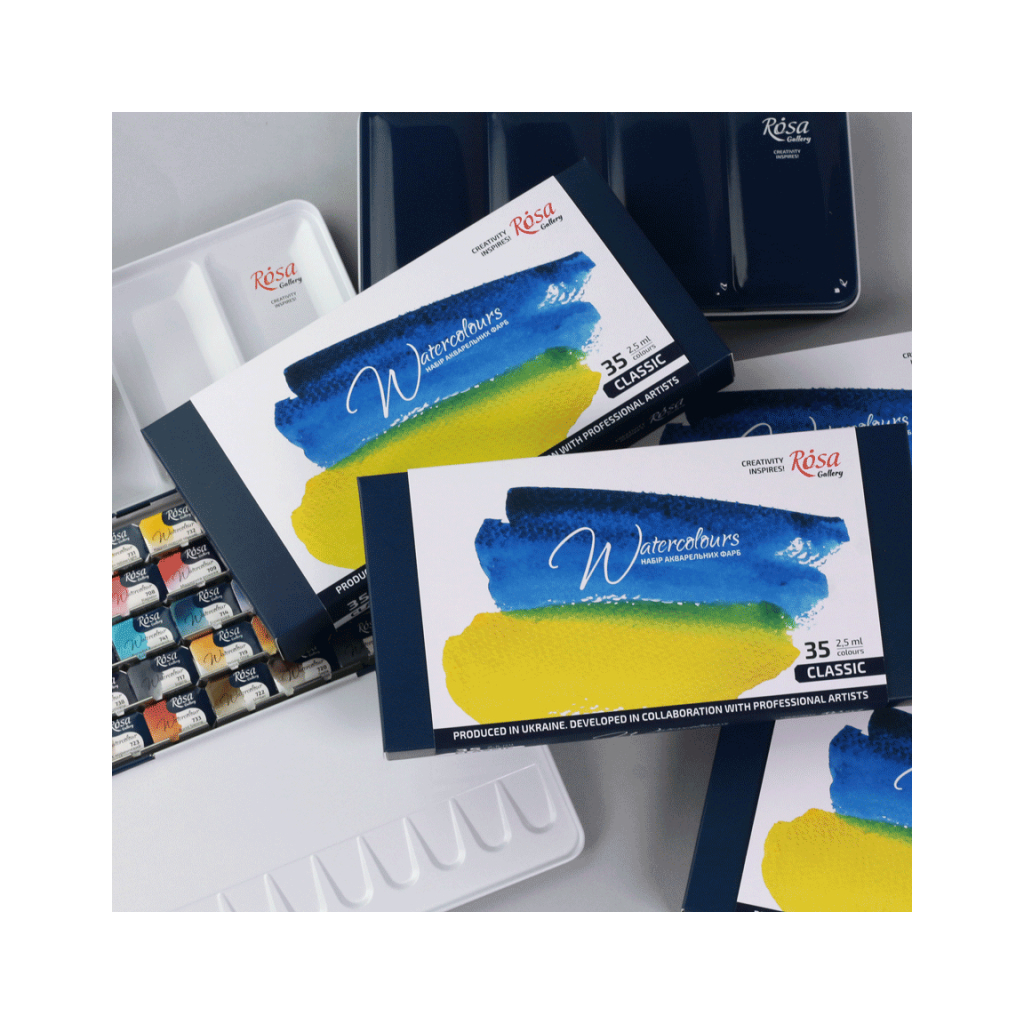 Акварельні фарби Rosa Gallery Класика в металевому пеналі 35 кольорів кювета (4823098536604) - изображение 6