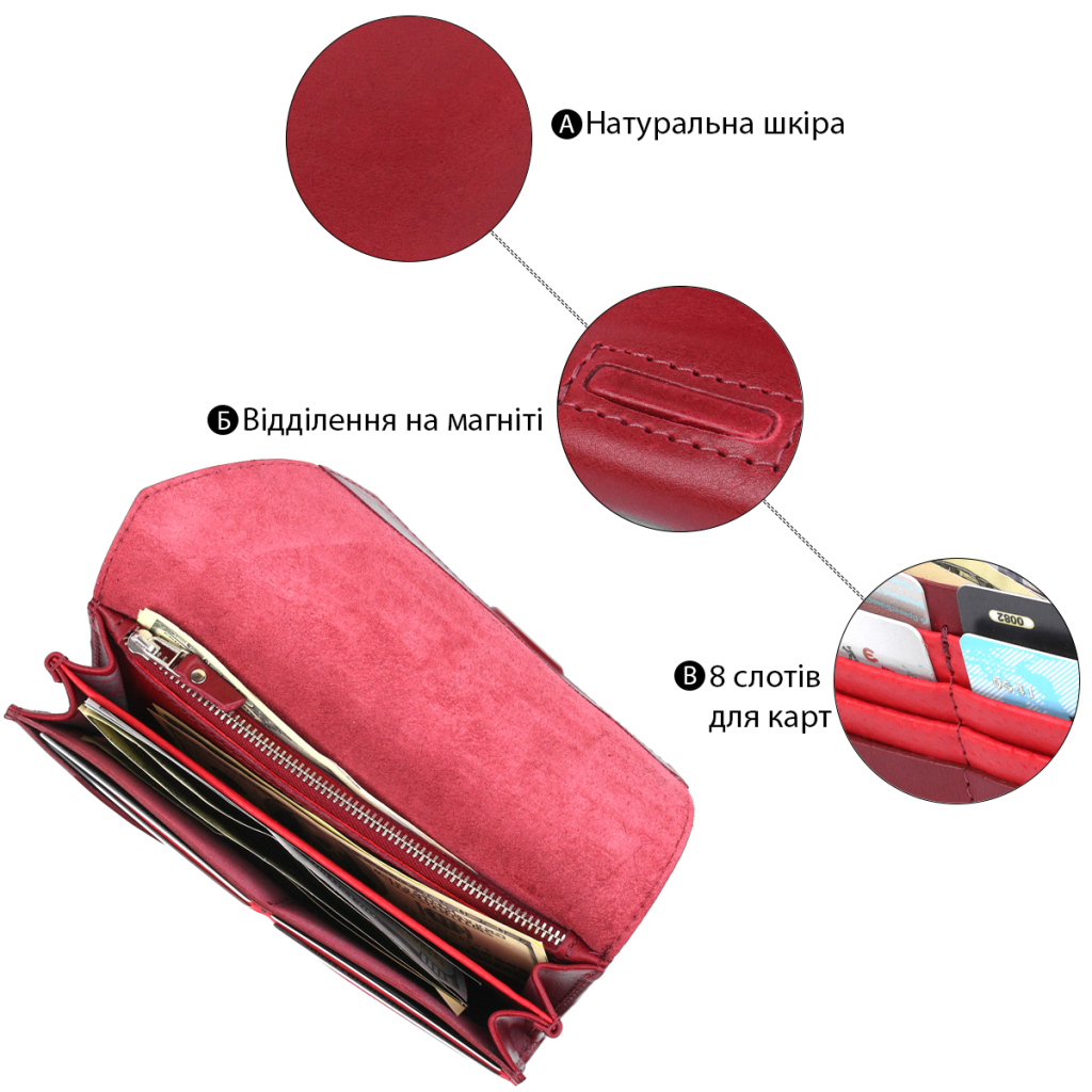 Гаманець Grande Pelle Шкіряний Бордовий (11576) - зображення 4