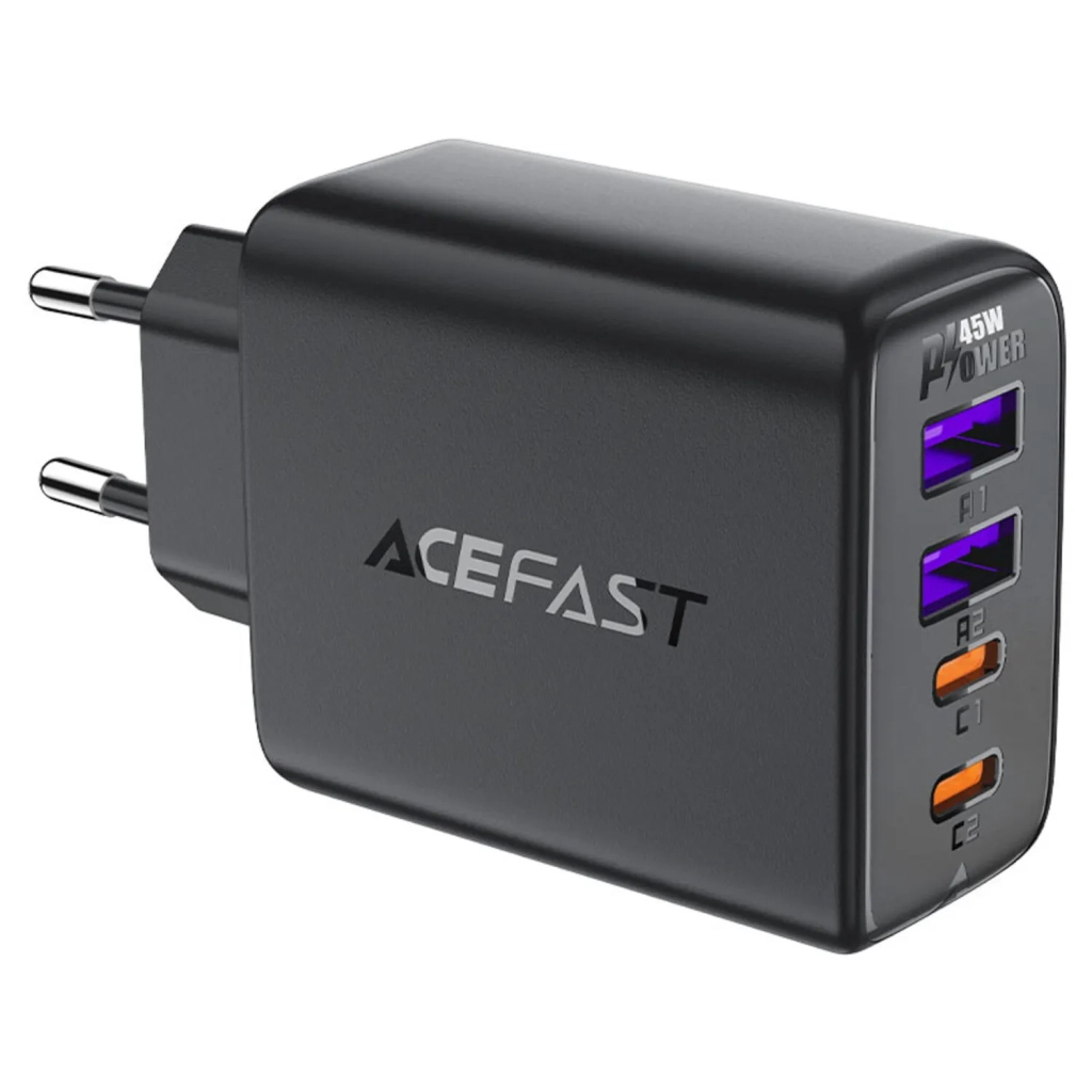 Зарядний пристрій Acefast 4xUSB 45W (2xUSB-C+2xUSB-A) Gan A61 Fast Charger Black (6974316282754) - зображення 1