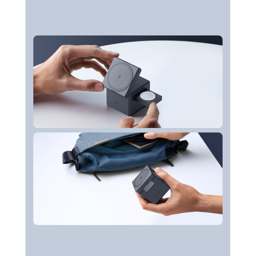 Зарядний пристрій Anker MagGo Wireless Charging Station 15W 3-in-1 Cube Black (Y1811G11) - зображення 3