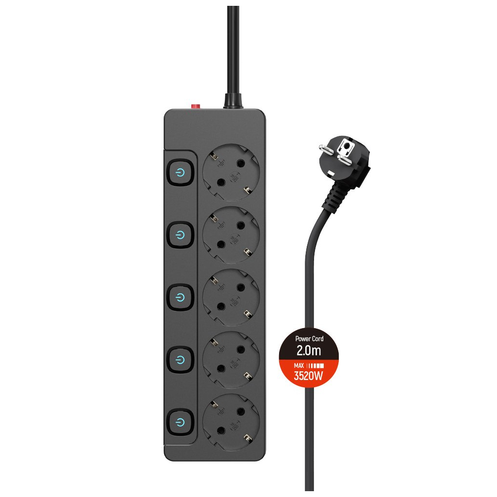 Мережевий фільтр живлення ColorWay CW-PSEA52SBK 5 розеток2м (CW-PSEA52SBK) - зображення 4
