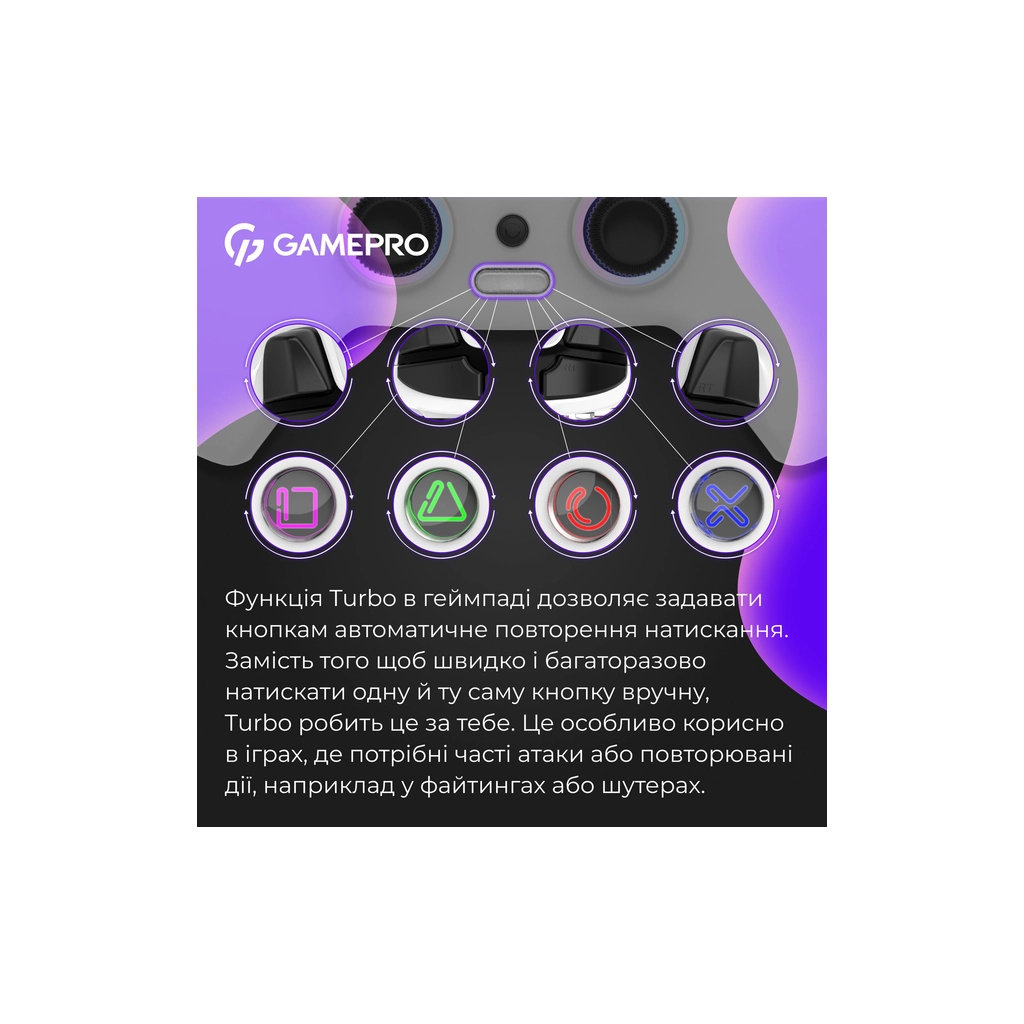 Геймпад GamePro GPS13W BT 5.3/USB/PC/iOS/Android/PS3/PS4 RGB White (GPS13W) - изображение 10