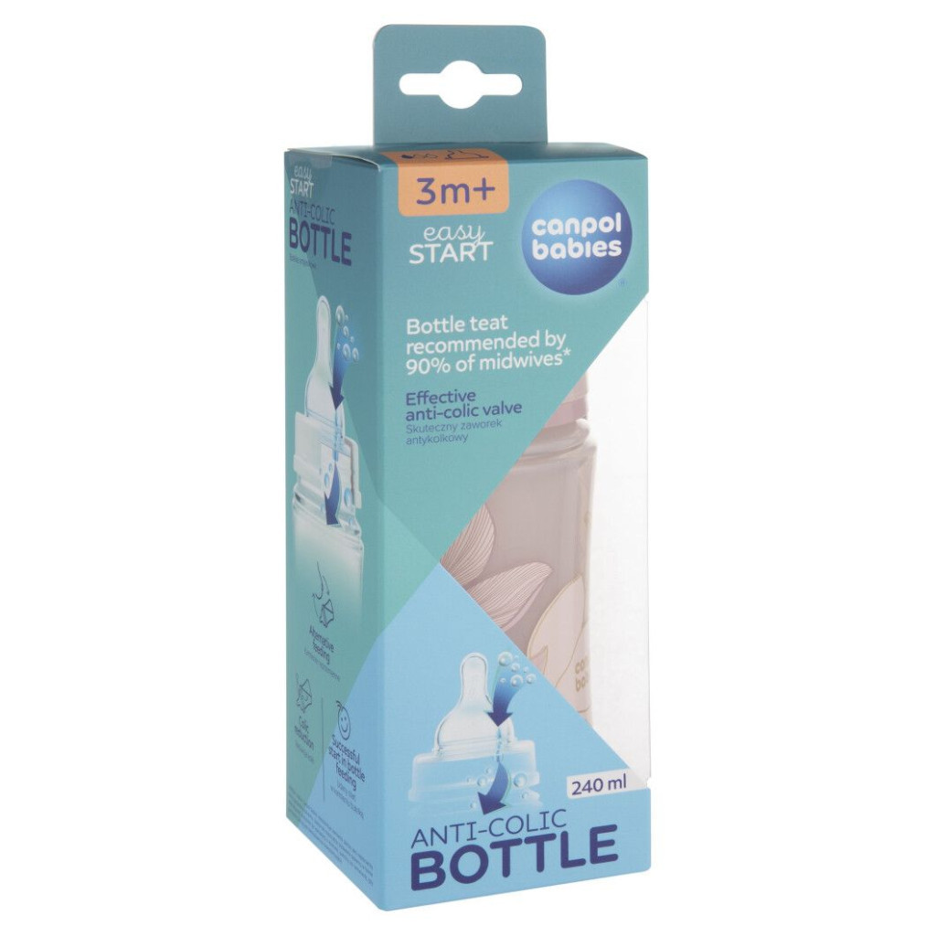 Пляшечка для годування Canpol babies Easystart GOLD 240 мл антикол. з широким отвором, рожева (35/240_pin) - зображення 3